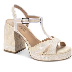 Wild pair Harperr White Linen Strap Sandals Cork Heel 8.5 NEW